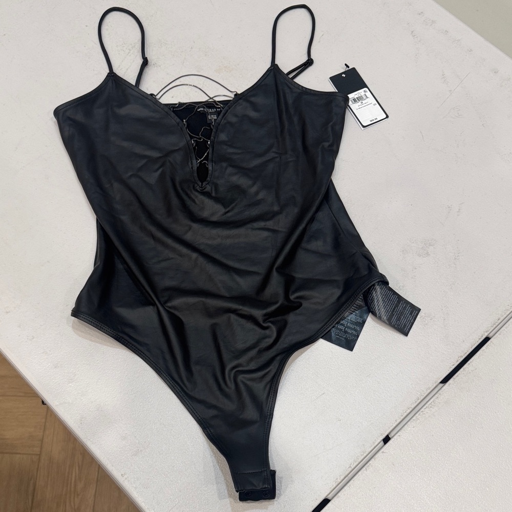 Guess Sleek Black Bodysuit with Lace Detail